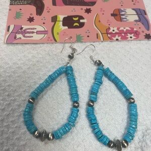 Turquoise Heishi with Sterling Silver Navajo Pearl Beads Earrings